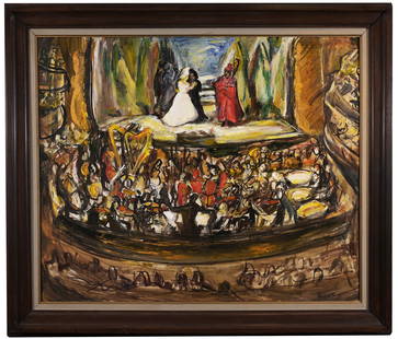 Theresa Bernstein (1890 - 2002) Opera - Don Carlos: Theresa Ferber Bernstein (American, 1890 - 2002) "Opera - Don Carlos" - 1948 Oil on Canvas. Signed lower right. Joan Whalen Fine Art label verso. Cape Ann Historical Museum Exhibition label verso. Was