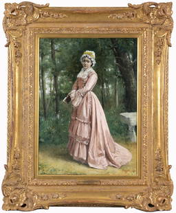 Jean-Francois Raffaelli (France, 1850 - 1924): Jean-Francois Raffaelli (France, 1850 - 1924) "Lecture au Foret de Fontainebleau" Oil on Canvas. Signed and dated ('72) lower right. Eaton Gallery label verso. Sight Size: 15 x 11 in. Overall Framed S