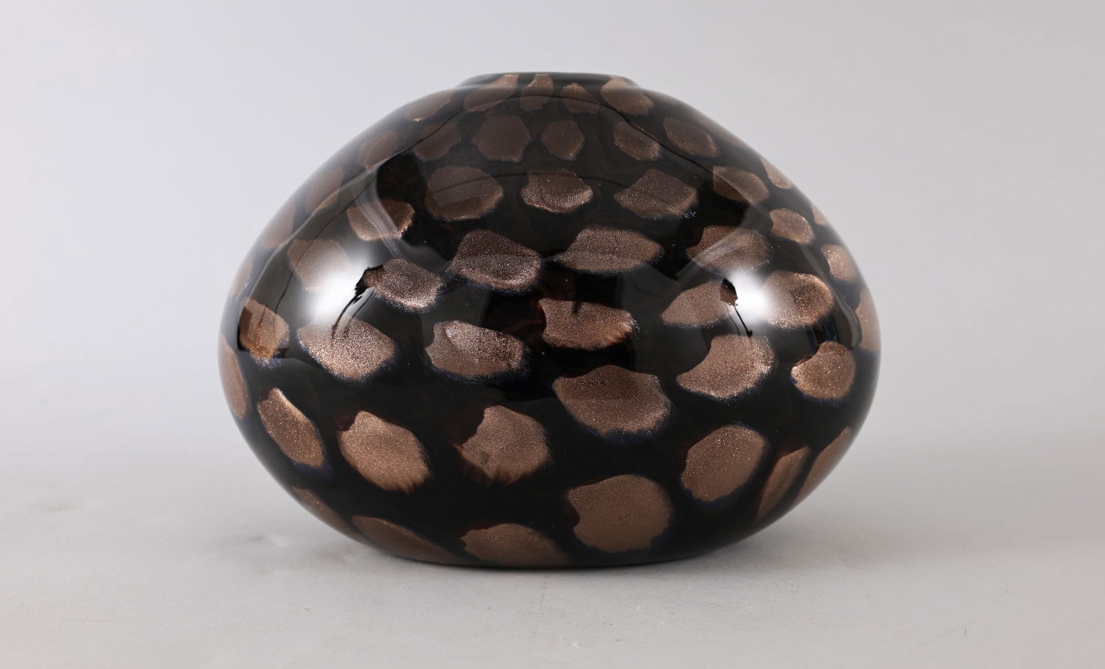 Vittorio Ferro - Murrine Glass Vase: Vittorio Ferro (Italian, 1932 - 2012) Murrine Glass Vase. Signed on base. Dimensions: 4.75 x 6.75 x 5 in. The vases here were made by Ferro personally for the consignor, with sparking aventurine and m