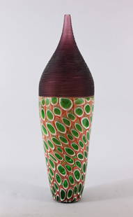 Davide Salvadore (Italian, b. 1953): Davide Salvadore (Italian, b. 1953) Blown glass, murrine, partial battuto surface. Signed on base. Dimensions: 20.5 x 6.25 in. Consignor's note: Davide Salvadore was a great friend, and neighbor, duri