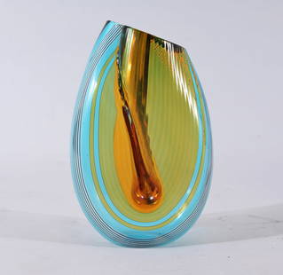 Afro Celotto Murano Art Glass Vase: Afro Celotto (Italian, b. 1963) Murano Art Glass Bud Vase. Signed on base. Dimensions: 6.25 x 4 x 2 in.