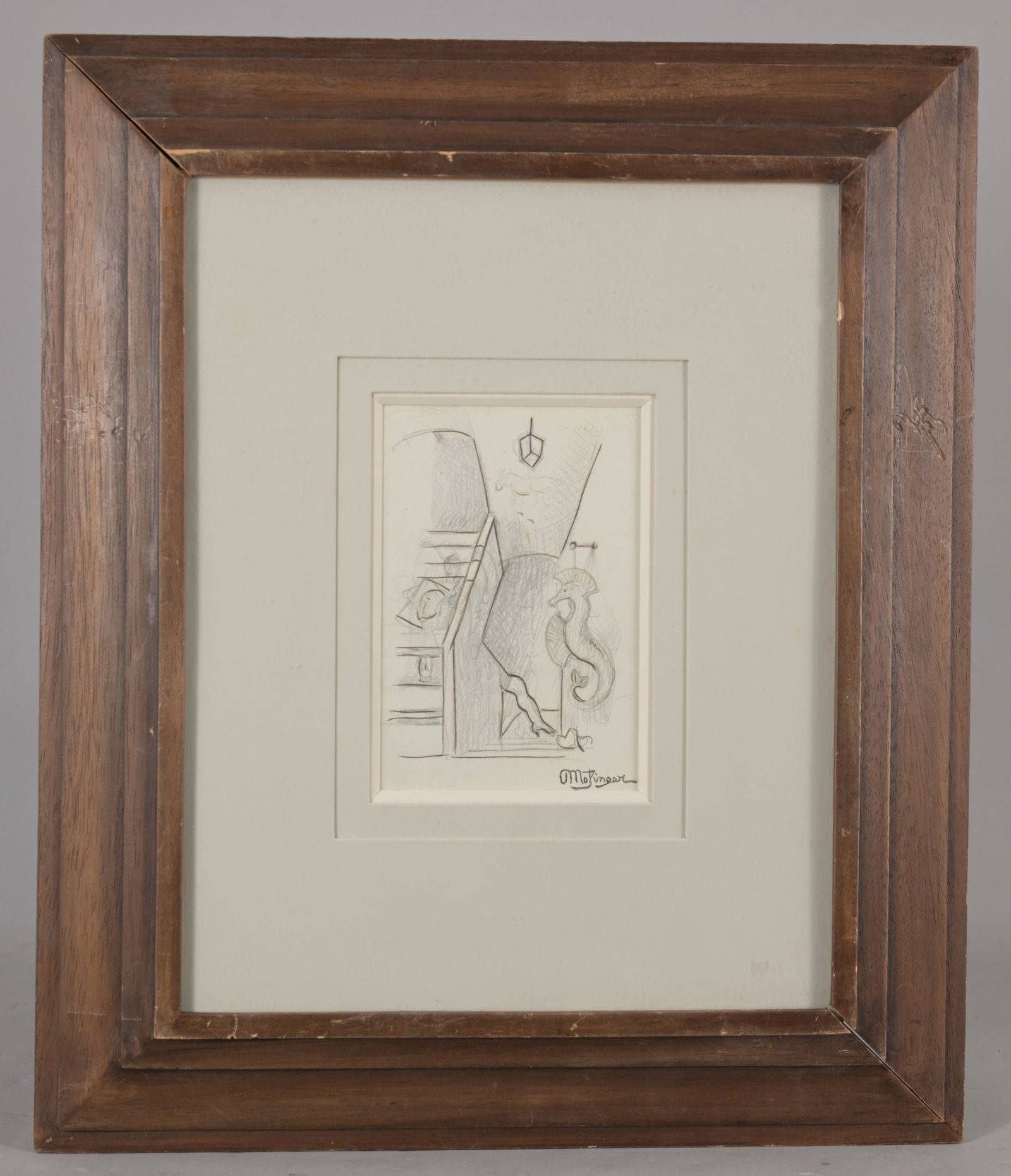 Jean Metzinger (1883 - 1956) Double Sided Sketch: Jean Metzinger (French, 1883 - 1956) Double sided sketch. Pencil and Ink on Paper. Signed lower right. Provenance: - Important Chicago, Illinois collection. Sight Size: 6.5 x 4.5 in. Overall Framed Si