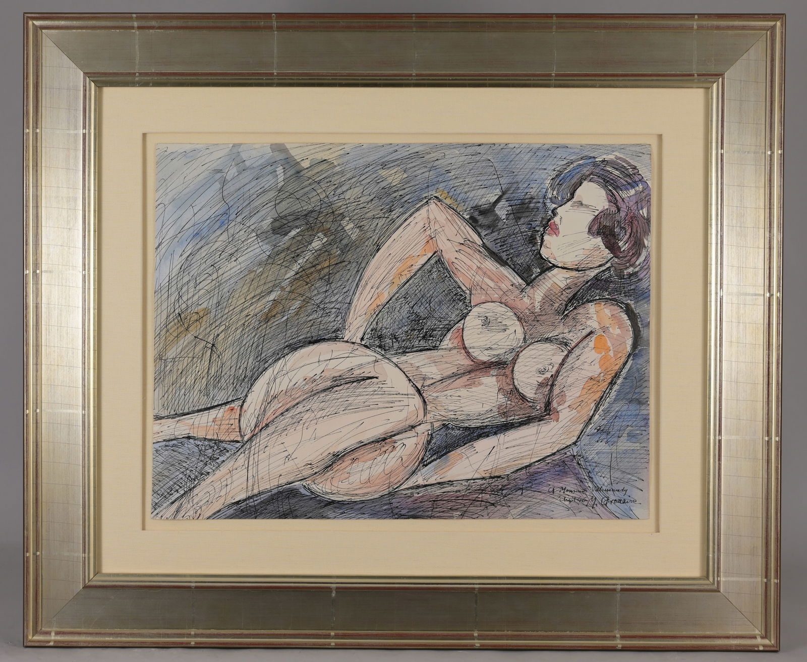 Attr. Marcel Gromaire (French, 1892 - 1971): Attributed to Marcel Gromaire (French, 1892 - 1971) "Lounging Nude" Ink on Paper. Signed lower right. Sight Size: 17 x 22.75 in. Overall Framed Size: 28.5 x 34.25 in. Framed behind glass.