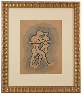 Jacques Lipchitz (French, 1891 - 1973): Jacques Lipchitz (French, 1891 - 1973) Watercolor. Signed upper right. Provenance: - Private collection Chicago, Illinois. Sight Size: 12.5 x 9.5 in. Overall Framed Size: 21 x 18 in. Framed behind gla