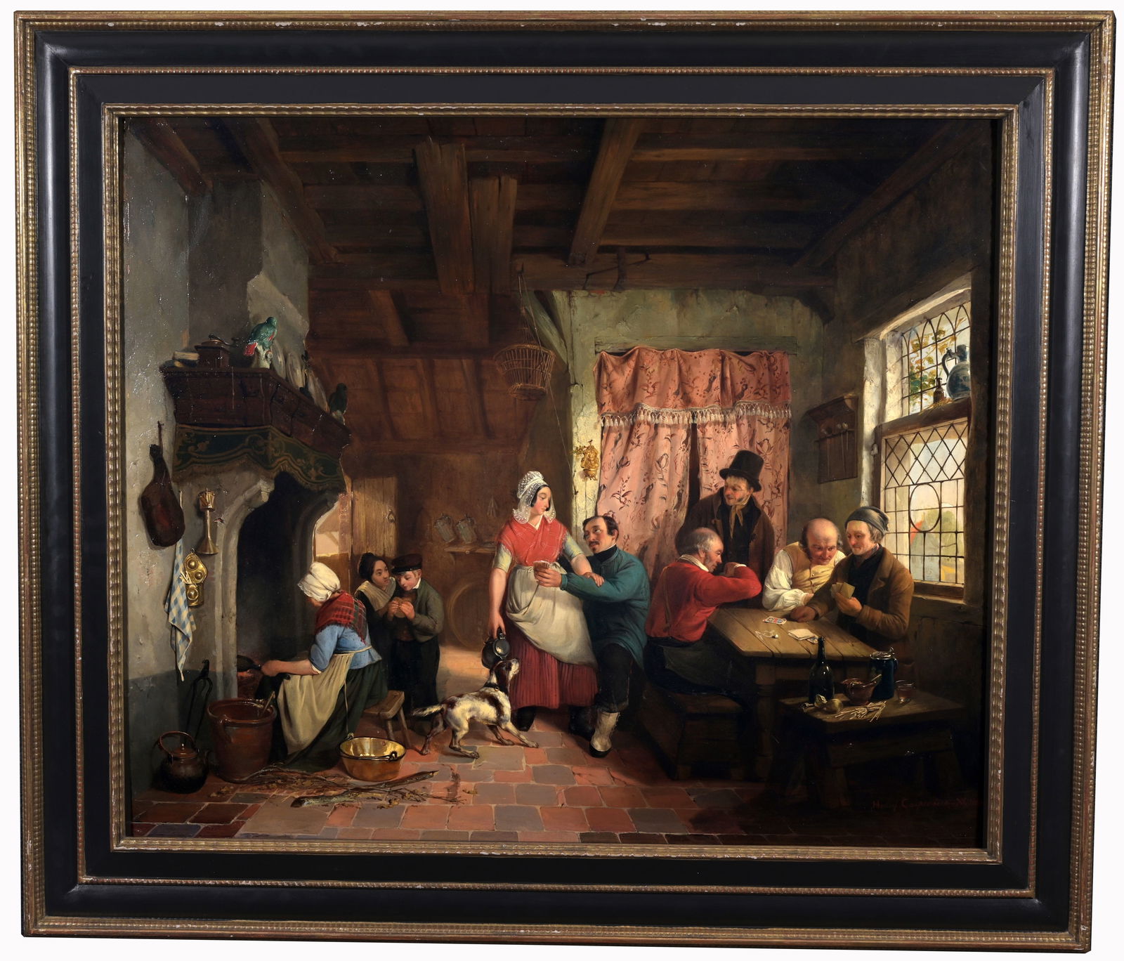 Henri Joseph Commarus Carpentero (1820 - 1874): Henri Joseph Commarus Carpentero (Belgian, 1820 - 1874) Interior Scene with figures - 1840 Oil on Panel. Signed and dated lower right. Condition: The painting has been cleaned and revarnished. Under U