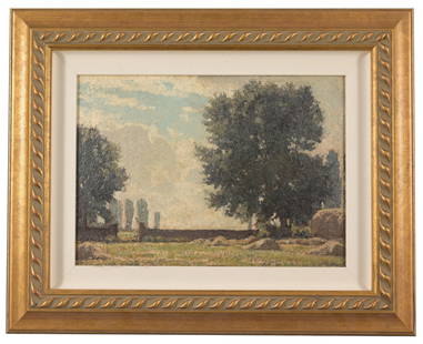 American School, Impressionist Coastal Scene: American School, Impressionist Coastal Scene with boats in the distance. Oil on Board. Appears to be unsigned, has not been examined out of the frame. Sight Size: 10 x 14 in. Overall Framed Size: 17 x