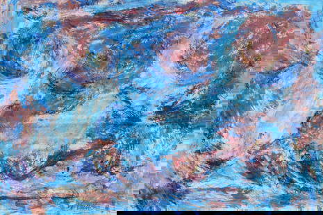 Thomas Koether (NY, FL b. 1940) "Water Wheels": Thomas Koether (New York, Florida, Europe, Australia, b. 1940) Abstract Painting. Titled: "Water Wheels" Dated: '96 Mixed Media / Pastel on Paper. Image Size: 12 x 17.5 in. Overall Size: 17 x 23 in. U