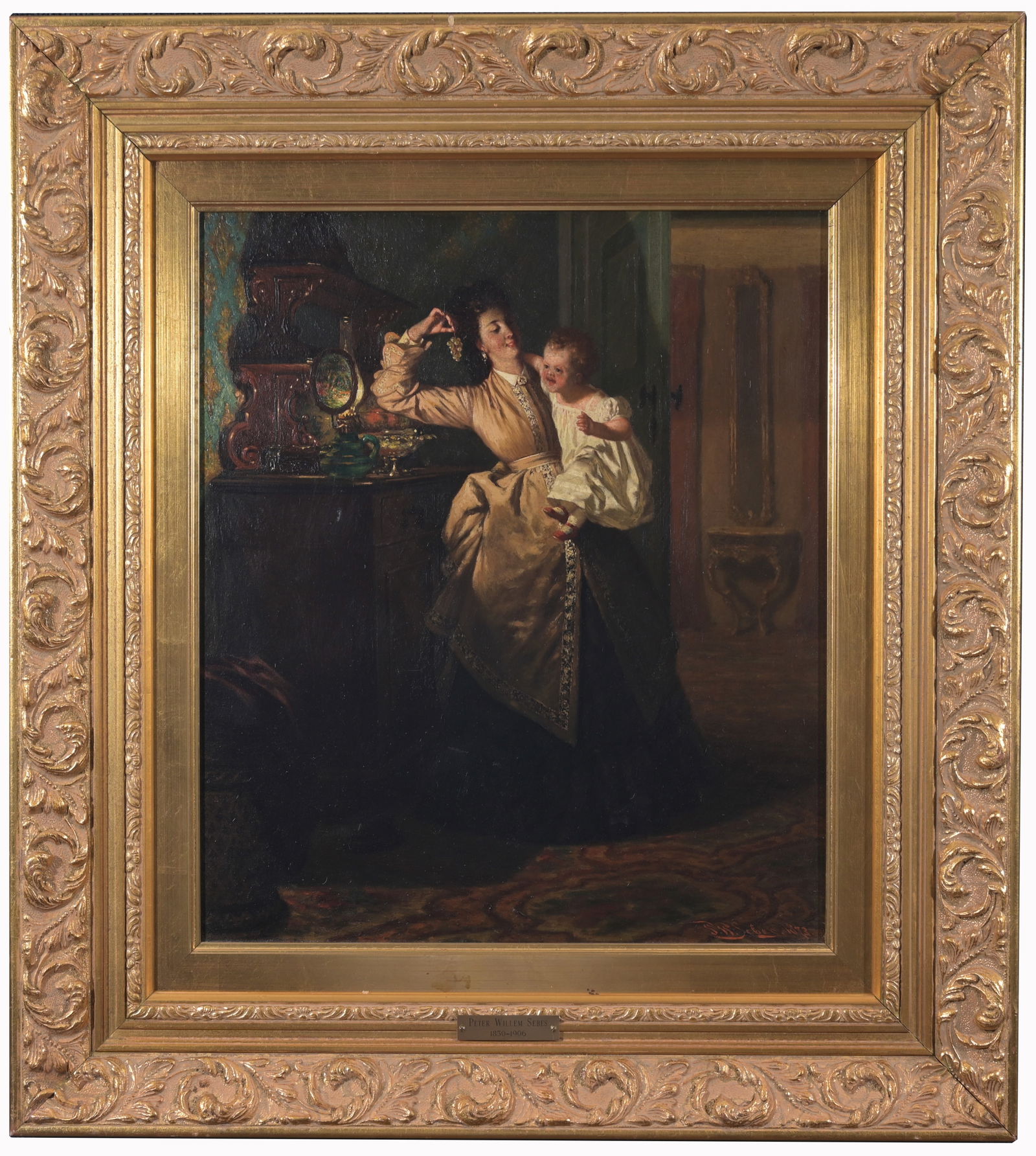 Peter Willem Sebes (Dutch, 1830 - 1906): Peter Willem Sebes (Dutch, 1830 - 1906) Oil on Wood Panel. Signed and dated (1873) lower right. Inscription verso reads "this is to certify that the picture on the other side is an original one in sub