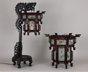(2) Chinese Glass Panel Lanterns