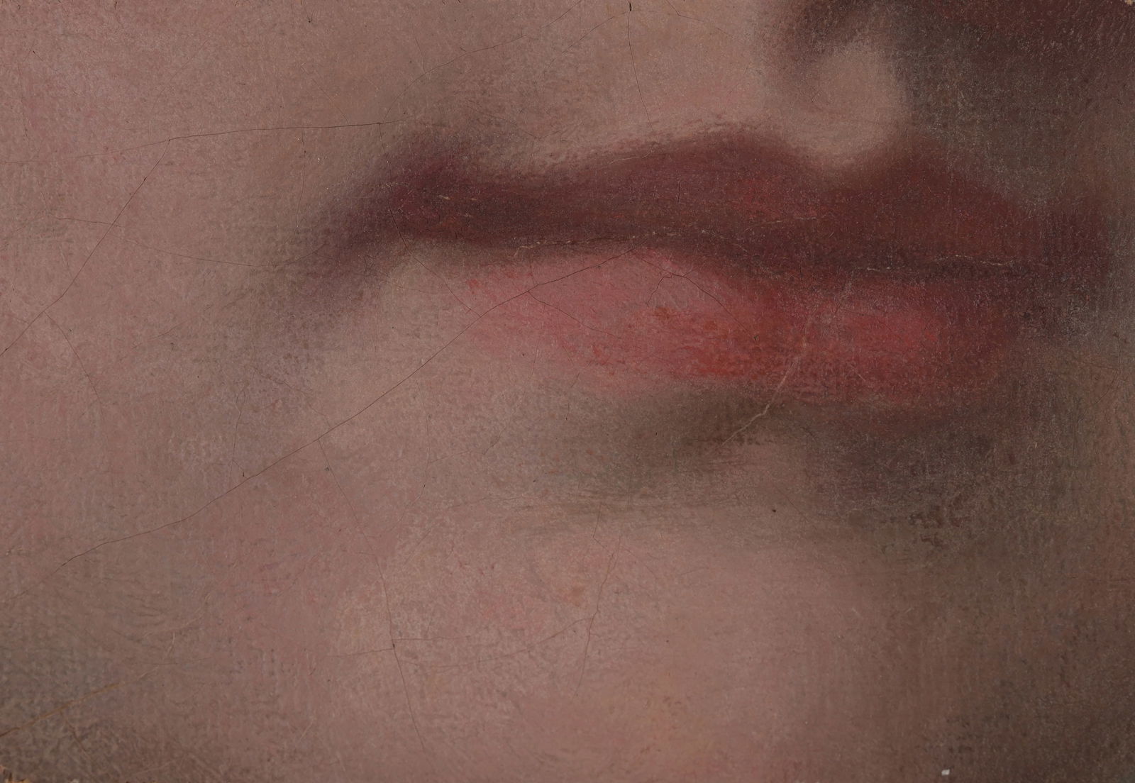 19th C. "Lover's Lips" Painting: 19th C. "Lover's Lips" Painting Fragment. Oil on Canvas. Unsigned. Size: 2 x 3 in. Unframed.