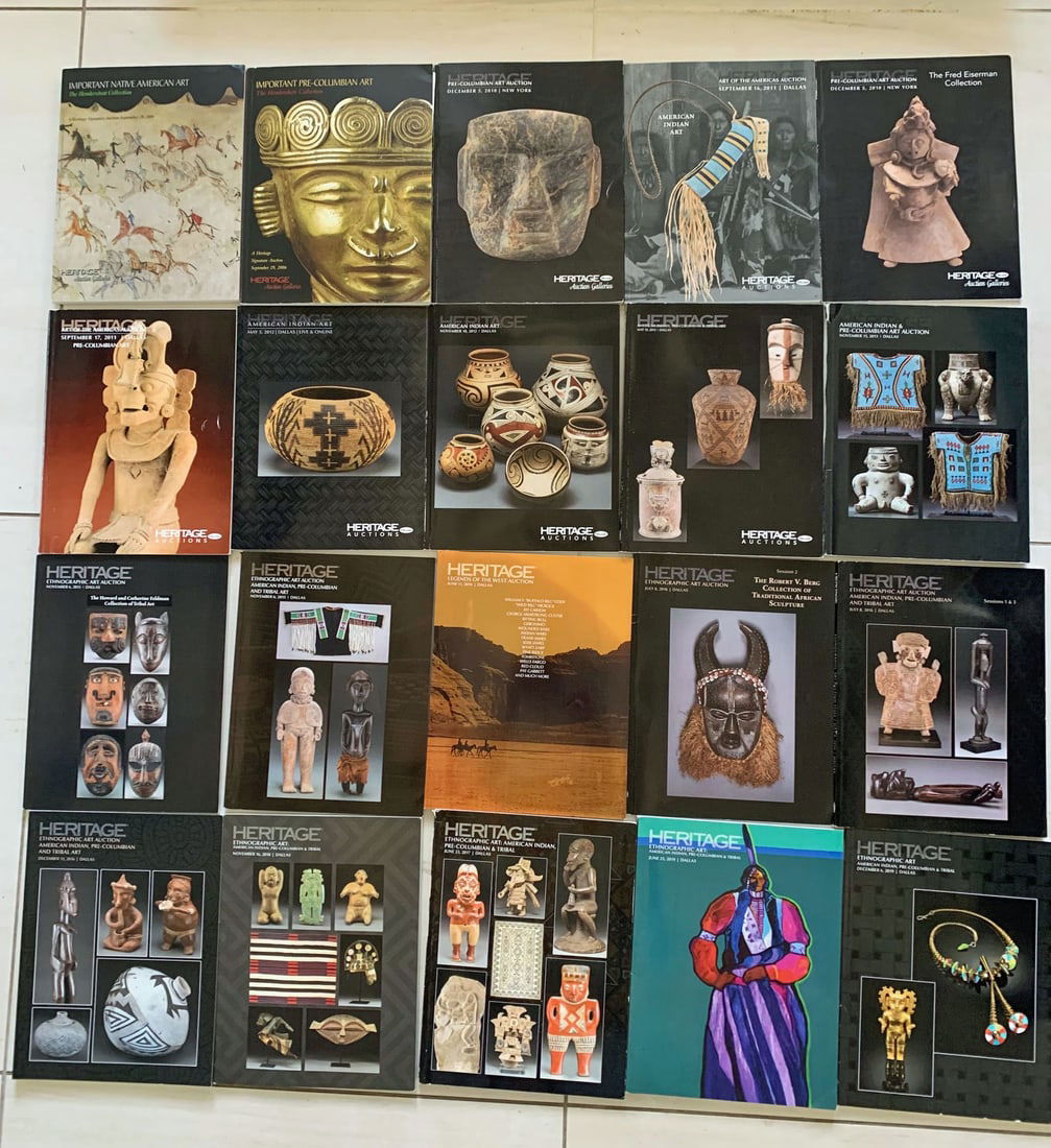 group of 20 Heritage catalogs: A group of 20 Heritage catalogs, 2006 - 2019, Dallas and New York. They feature Pre-Columbian, Native American and Ethnographic art. All are in excellent condition.Cat3
