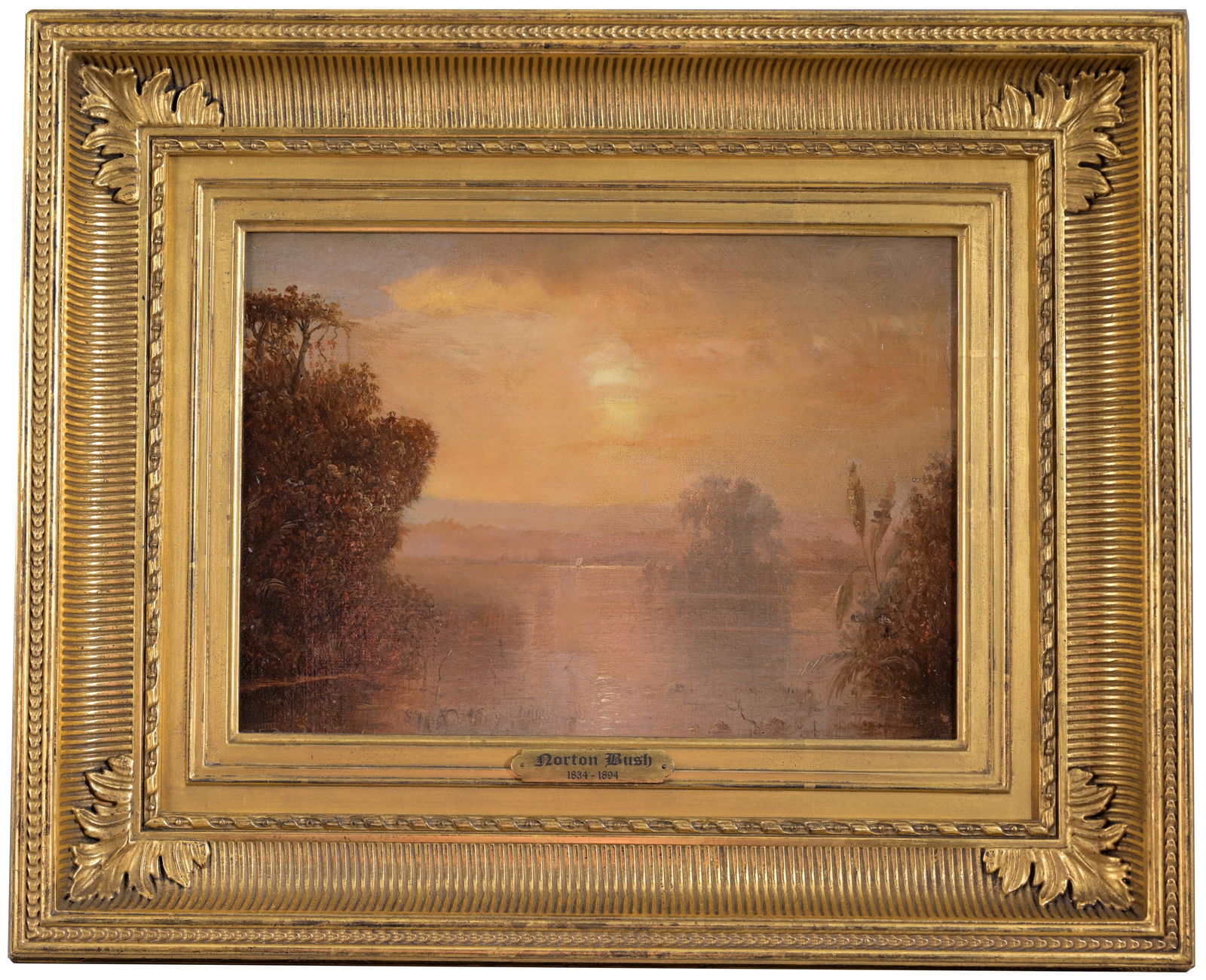 Norton Bush (American, 1834 - 1894): Norton Bush (American, 1834 - 1894) Tropical Landscape Oil on Canvas. Signed lower left. Sight Size: 10.25 x 14 in. Overall Framed Size: 18 x 22 in.