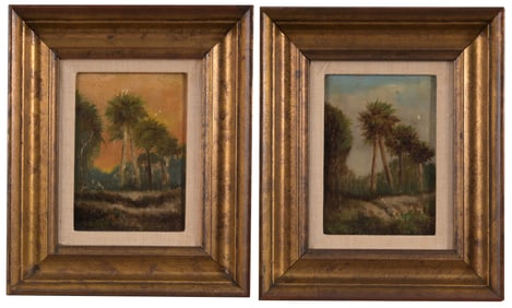 Pair of Early Florida School Paintings, Palm Trees