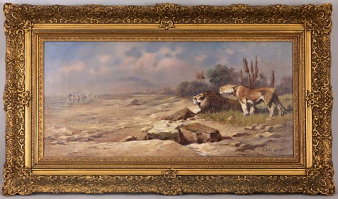Rudolf Gunold (19th C.) Orientalist Caravan, Lions
