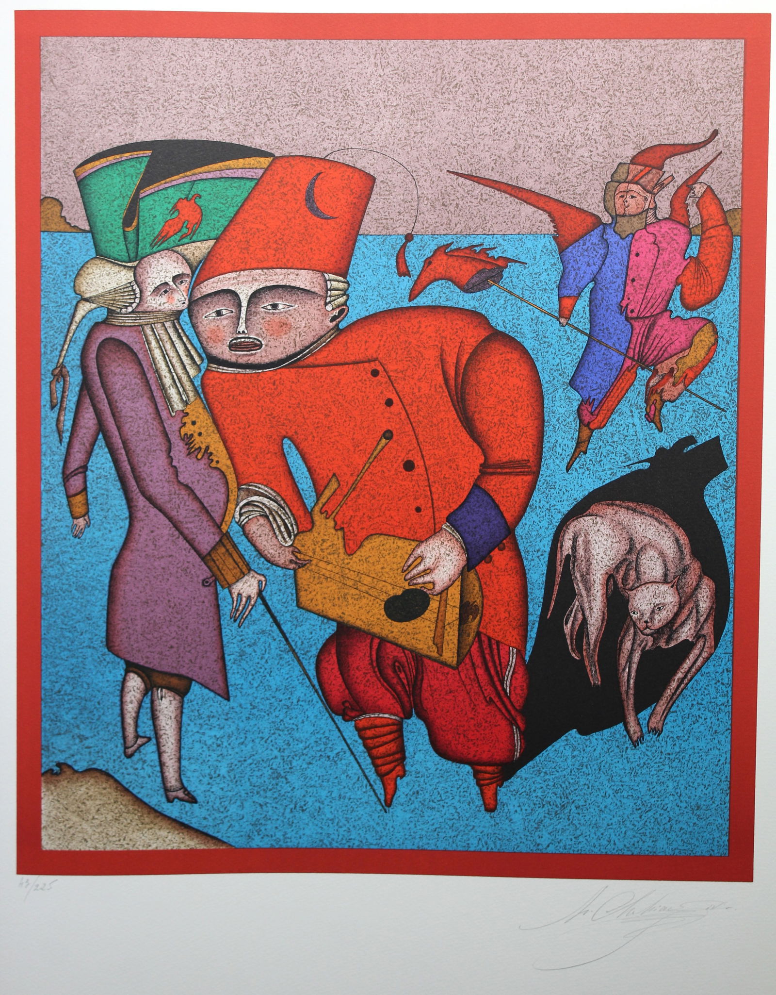 Mihail Chemiakin (B 1943) "Untitled VIII" (43/225): Mihail Chemiakin (New York, Russia born 1943) "Untitled VIII" Color Lithograph. Numbered (43/225) lower left. Signed lower right. Watermark "Arches France". Chemiakin's work is in the permanent collec