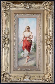 19th C. European Woman in Landscape, Signed
