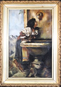 "Roman Girl at a Fountain" Genre Painting