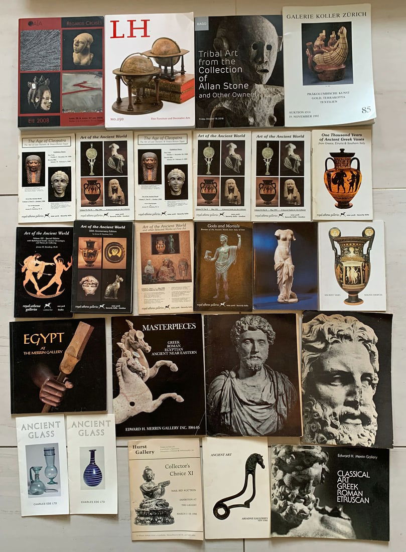 collection of 35 auction catalogs: A collection of 35 auction catalogs, 1987 - 2018. They feature mostly Antiquities, as well as some Pre-Columbian and Tribal Art; and come from various galleries including Royal Athena, Edward Merrin,