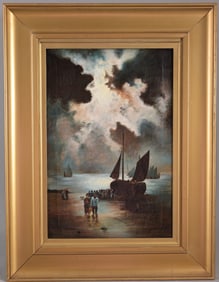 Antique Moonlit Seascape with Ship