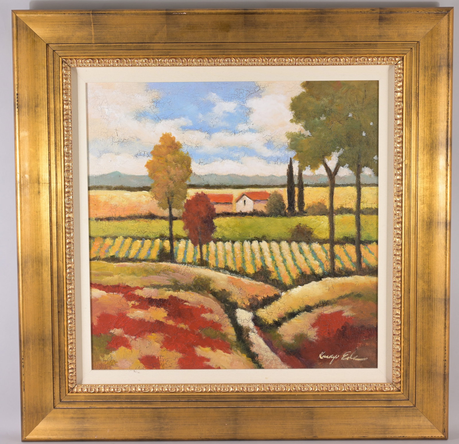 Kanayo Ede (Nigerian, 20th C.): Kanayo Ede (Nigerian, 20th C.) Oil on Canvas. Signed lower right. Sight Size: 24 x 24 in. Overall Framed Size: 34.25 x 34.25 x 3.25 in.