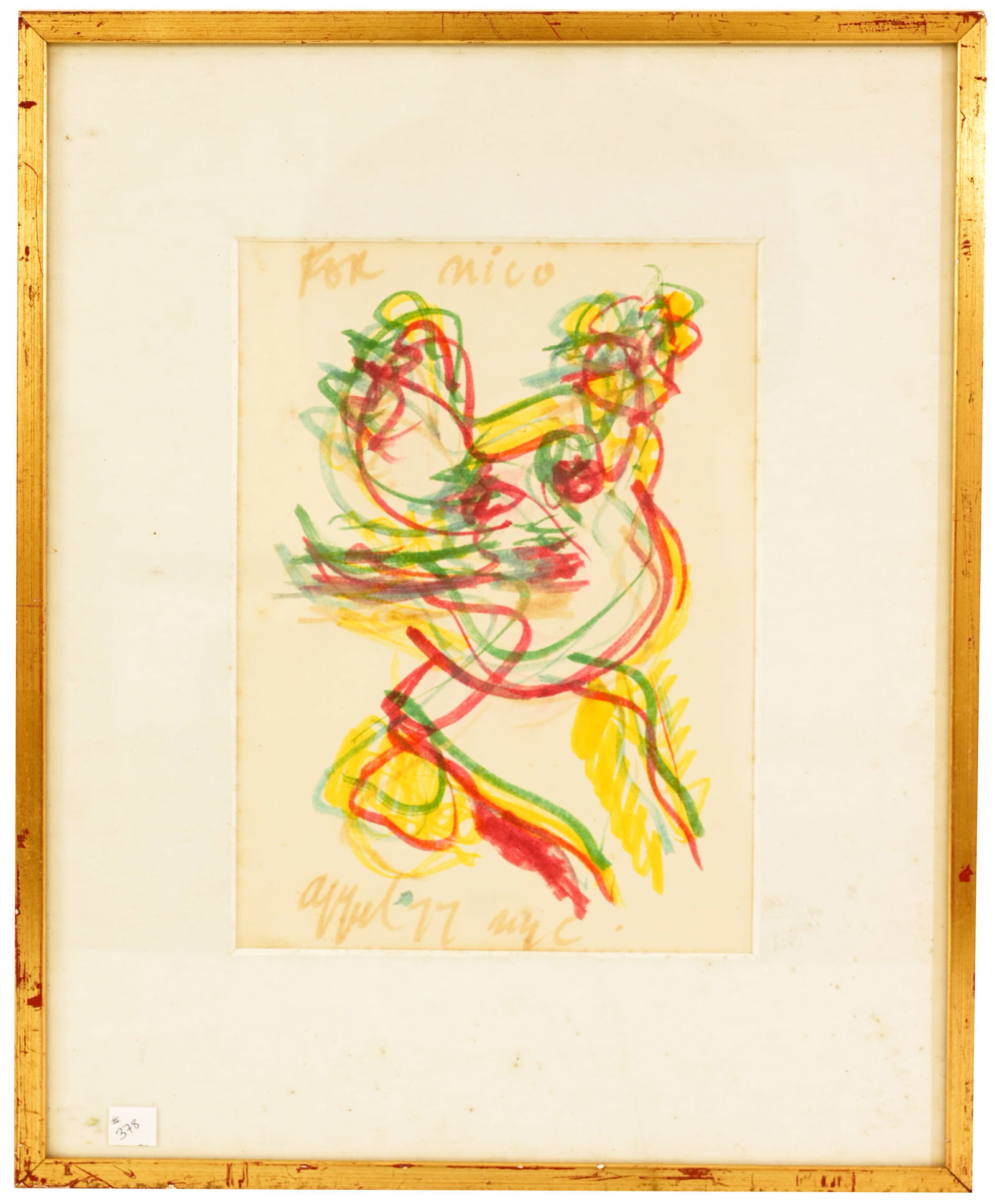 Karel Christiaan Appel (1921 - 2006): Karel Christiaan Appel (New York / France, Italy, Switzerland, 1921 - 2006) Felt tip pen on paper abstract painting. Sotheby's and Christie's label verso. Sold through Christie's Amsterdam in 2010. Si