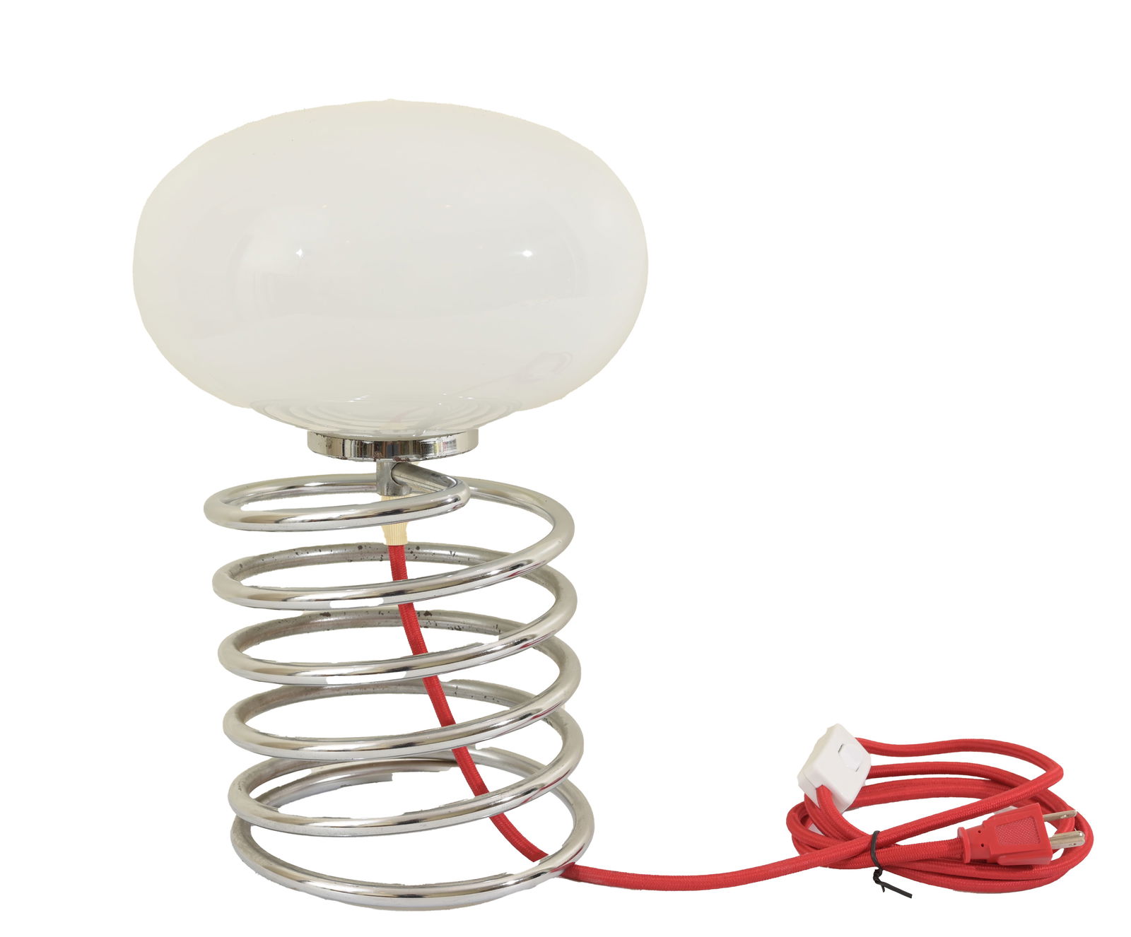 1970's Spiral Lamp with Opaline Glass Shade: 1970's Mid Century Spiral Lamp with Opaline Glass Shade. Height: 13.5 in.