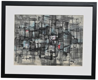 1958 Mid Century Abstract Painting, Signed.