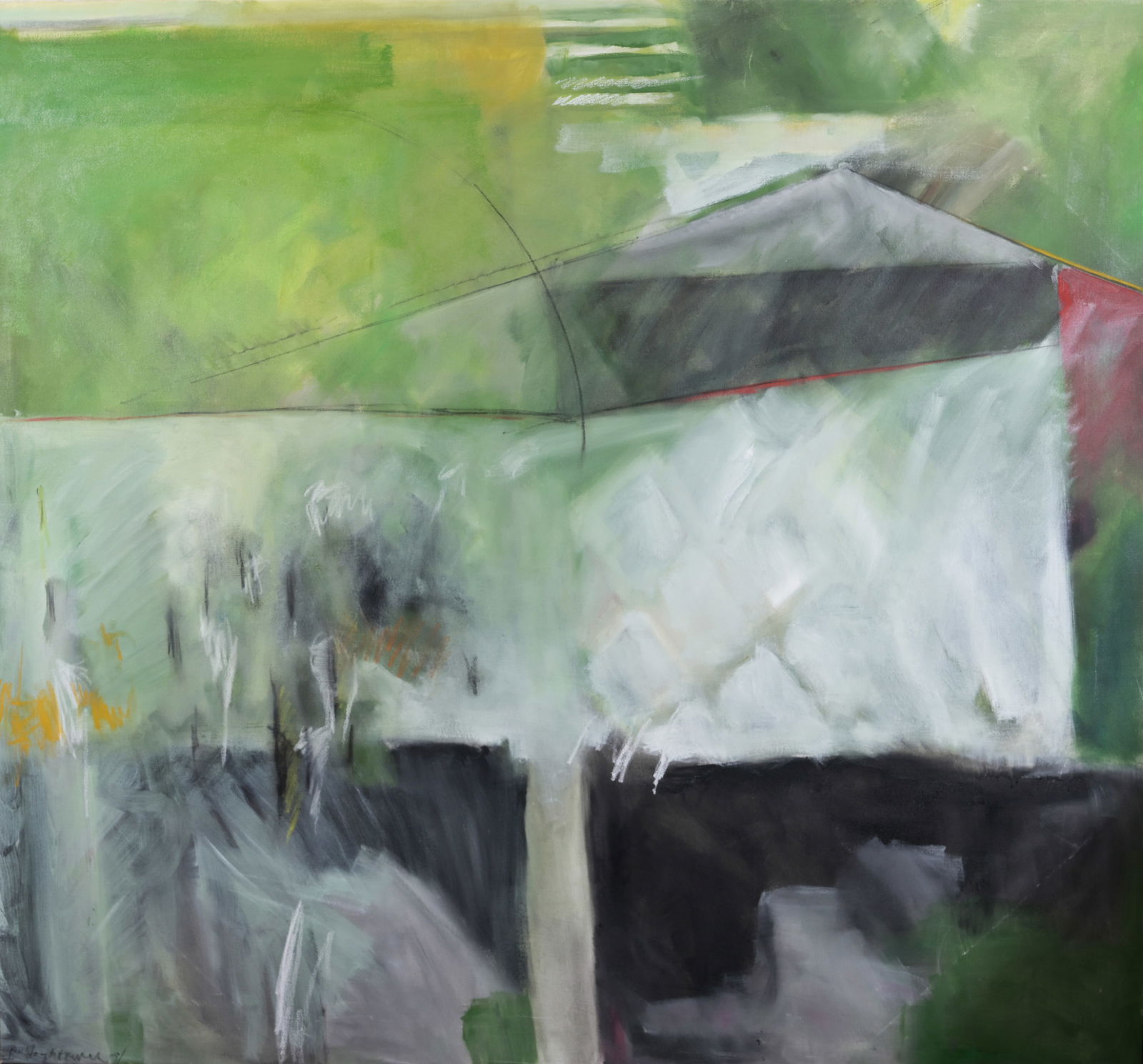 Billie Hightower (1950 - 1992) Monumental Abstract: Billie Jewel Hightower (American, 1950 - 1992) Monumental mid century modern abstract painting. Oil on Canvas. Signed lower left. Size: 66 x 71.5 in. Unframed.