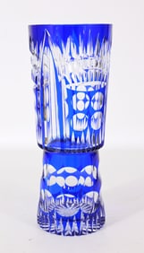 Czech Cobalt Cut Glass Vase