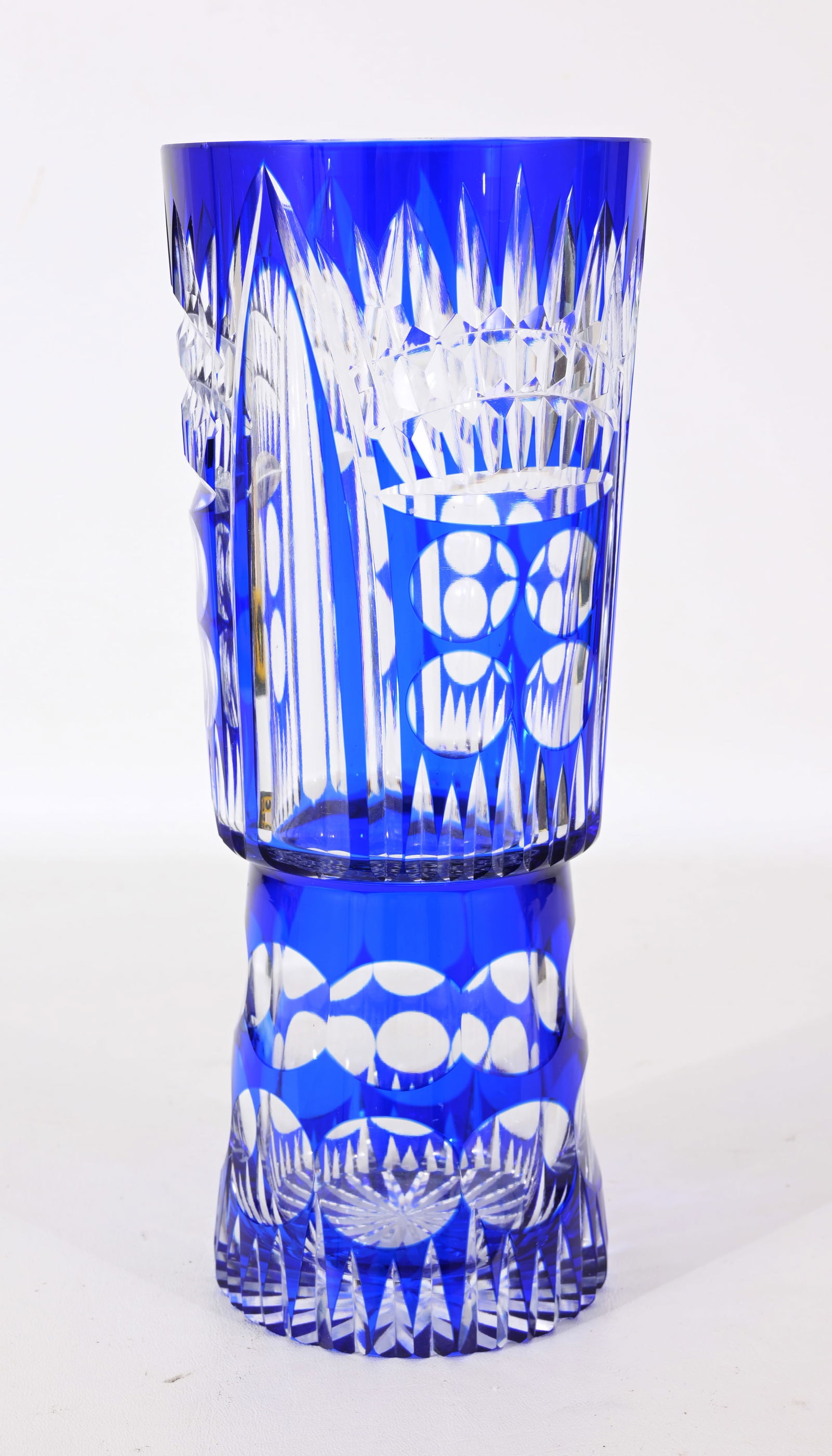 Czech Cobalt Cut Glass Vase: Czech Cobalt Cut Glass Vase Dimensions: 12.5 x 5 1/8 in.