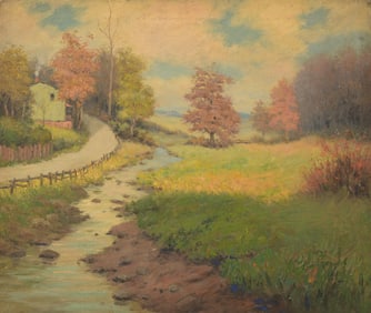 American School, Autumnal Landscape Painting