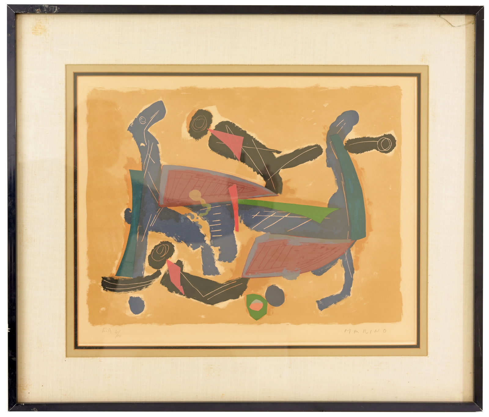 Marino Marini (Italian, 1901 - 1980) Lithograph: Marino Marini (Italian, 1901 - 1980) Color Lithograph. Pencil signed and numbered (EA 4/10) lower margin. Sight Size: 15.5 x 20 in. Overall Framed Size: 26 x 31 in. Framed behind glass.