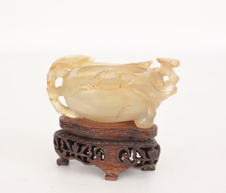 Chinese Carved Agate Brush Washer on Stand