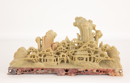 Chinese Carved Soapstone Pavillion Scene