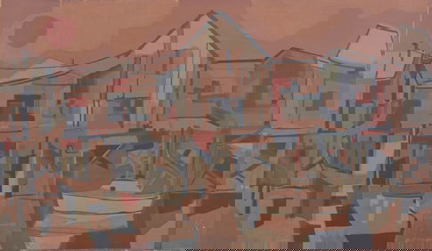 Mid Century Lithograph "Morning Dock", Signed