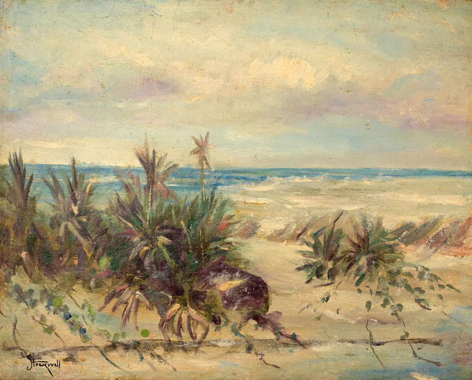 Catherine Haynes Stockwell (Florida, 1895 - 1983): Catherine Haynes Stockwell (Florida, 1895 - 1983) Oil on Canvas painting of a Florida beach scene. Signed lower left. Artists estate stamp verso. Size: 16 x 20 in. Unframed