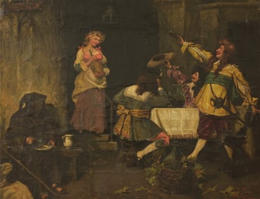 19th C. European School, Interior Scene. Signed