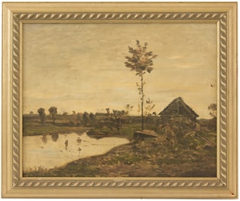 Dutch School, Village Scene Painting. Signed