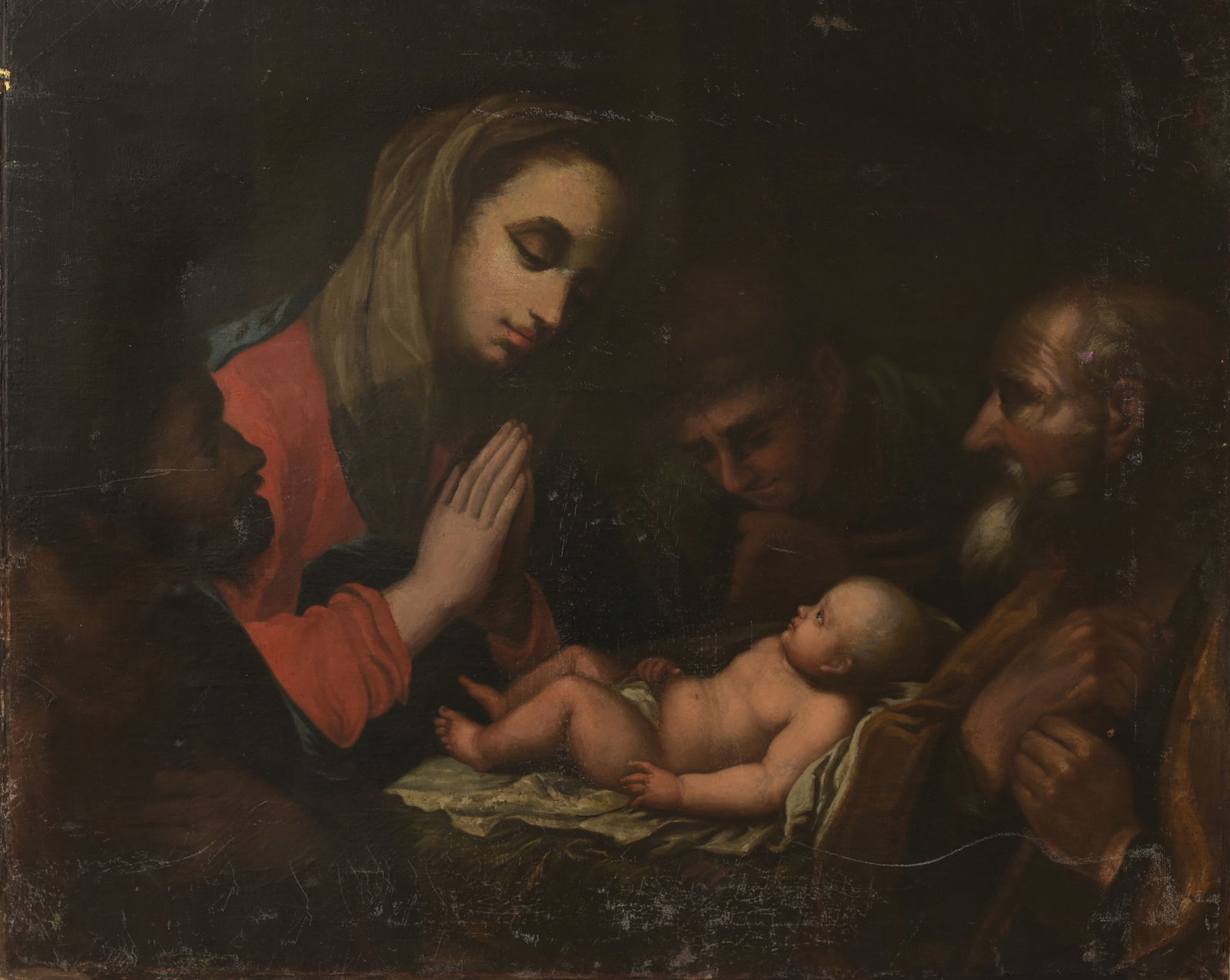 Old Master School, The Adoration: Old Master School, The Adoration of the Shepherds. 17th/18th century. Provenance: Private Florida collection. Oil on Canvas. Size: 29 x 36 in. Unframed.
