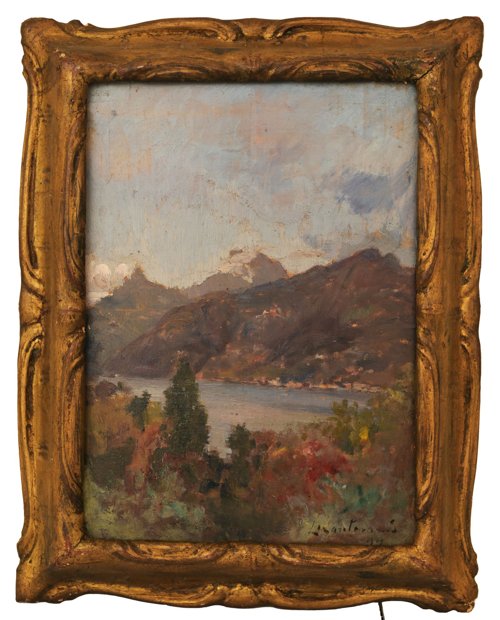 Luigi Mantovani (Italian, 1880 - 1957): Luigi Mantovani (Italian, 1880 - 1957) Oil on Board. Signed and dated (1917) lower right. Sight Size: in. Overall Framed Size: 11.25 x 8 in.