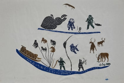 Leah Qumaluk, 1973 Inuit Figural Stonecut Print