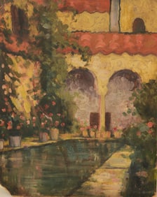 European School, 20th C. Courtyard Scene