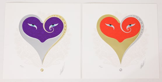 (2) Erte - "Heart I & II" Embossed Screenprints