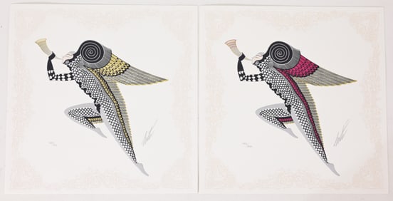 (2) Erte - "Zephyr I & II" Embossed Screenprints