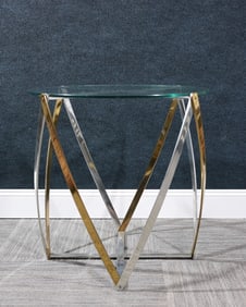 1970's John Vesey Chrome/Brass/Glass Spool Table