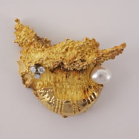 18K Henry Dunay - Diamond & Pearl Brooch
