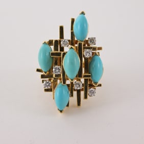 18K Henry Dunay - Turquoise & Diamond Ring