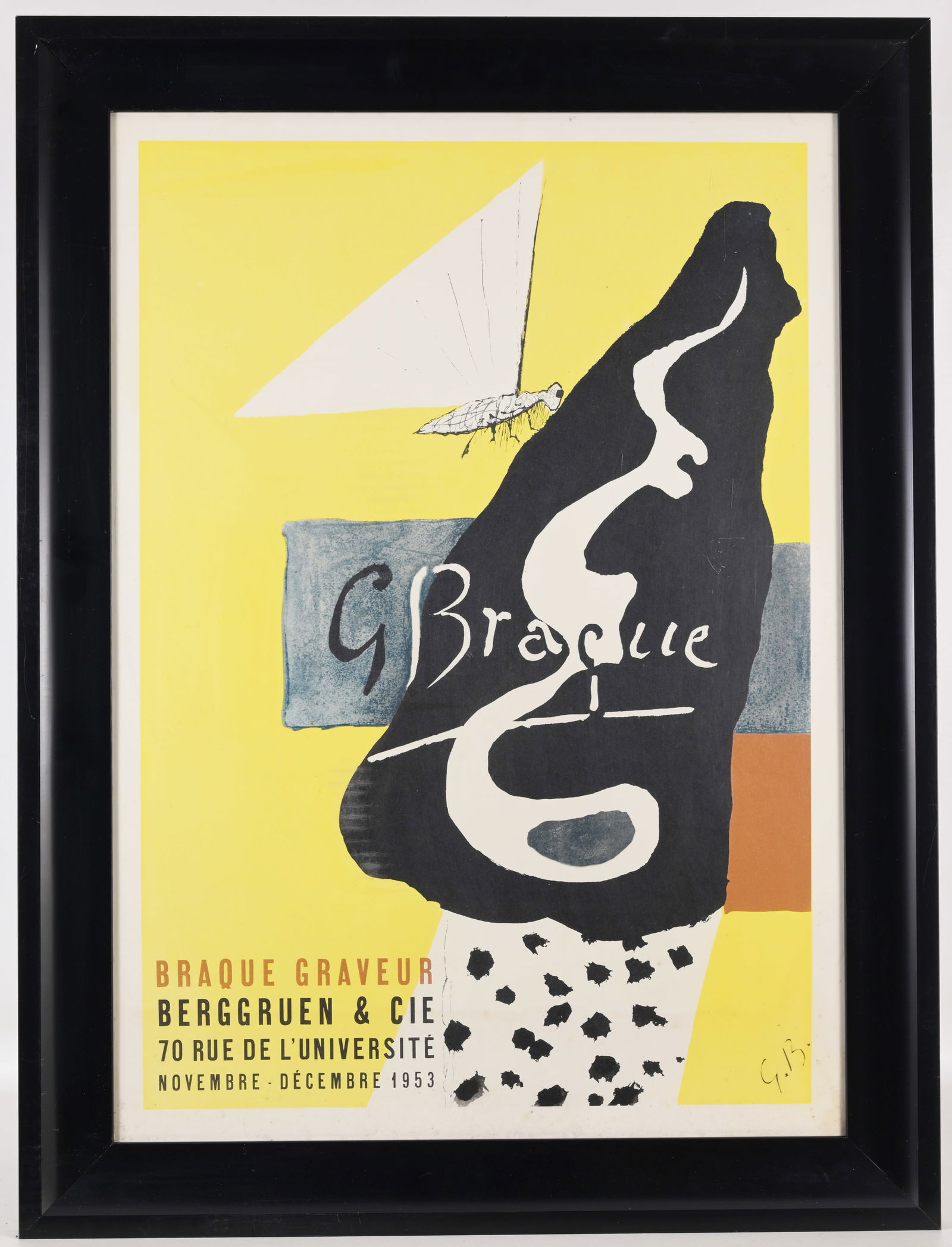 Georges Braque Original Poster, 1953: Braque Graveur, Berggruen of Cie. Original lithograph poster in color. Edition of 350. Sight size: 27.5 x 19.5 inches.Framed size: 32.5 x 24.5 inches.