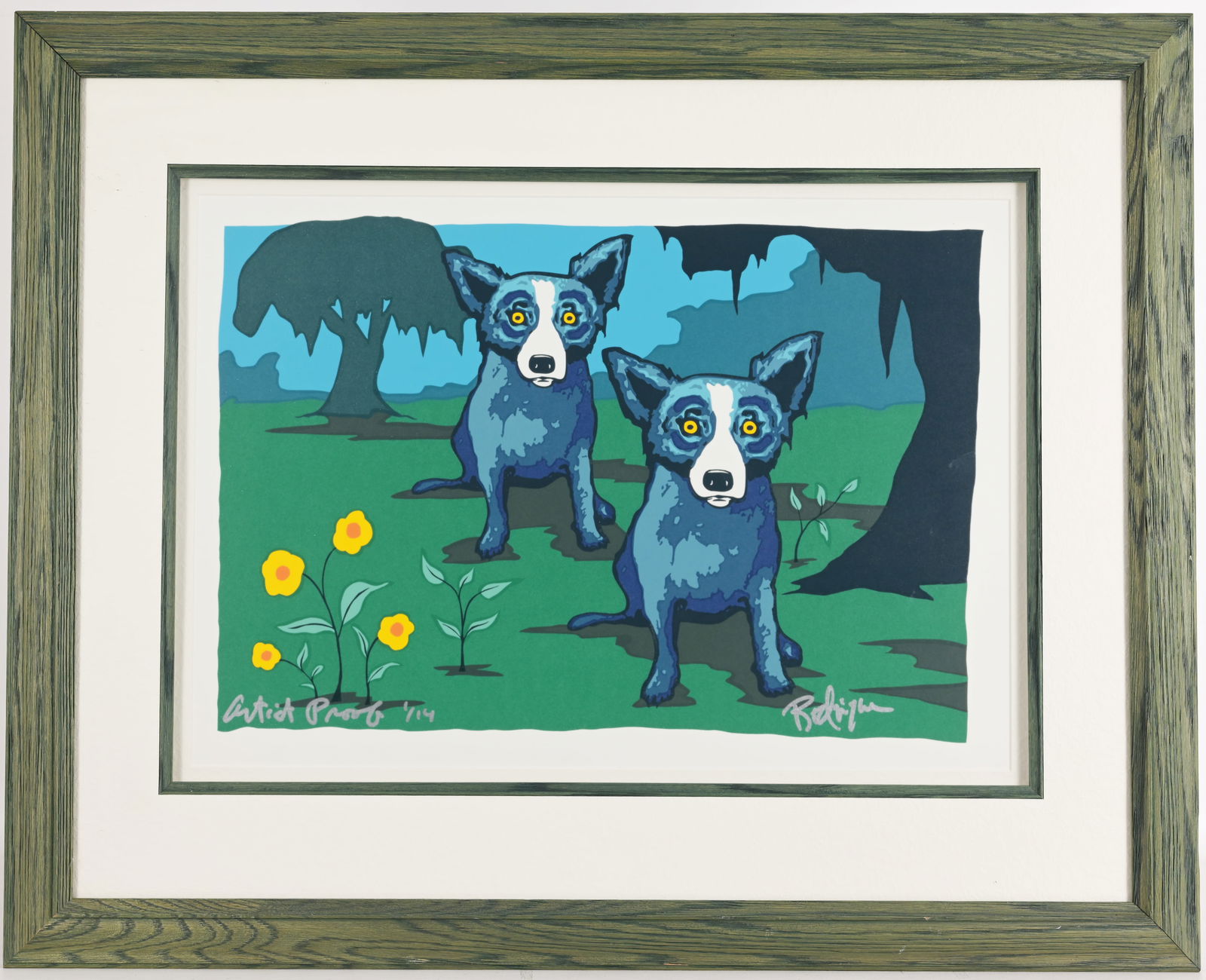 George Rodrigue - "I Married Someone Like Me" A/P: George Rodrigue (American, 1944 - 2013) "I Married Someone Like Me" - 2000 Artist Proof Colored Silkscreen. Signed and numbered (1/14) lower margin. Sight Size: 15 x 22 in. Overall Framed Size: 27 x 3