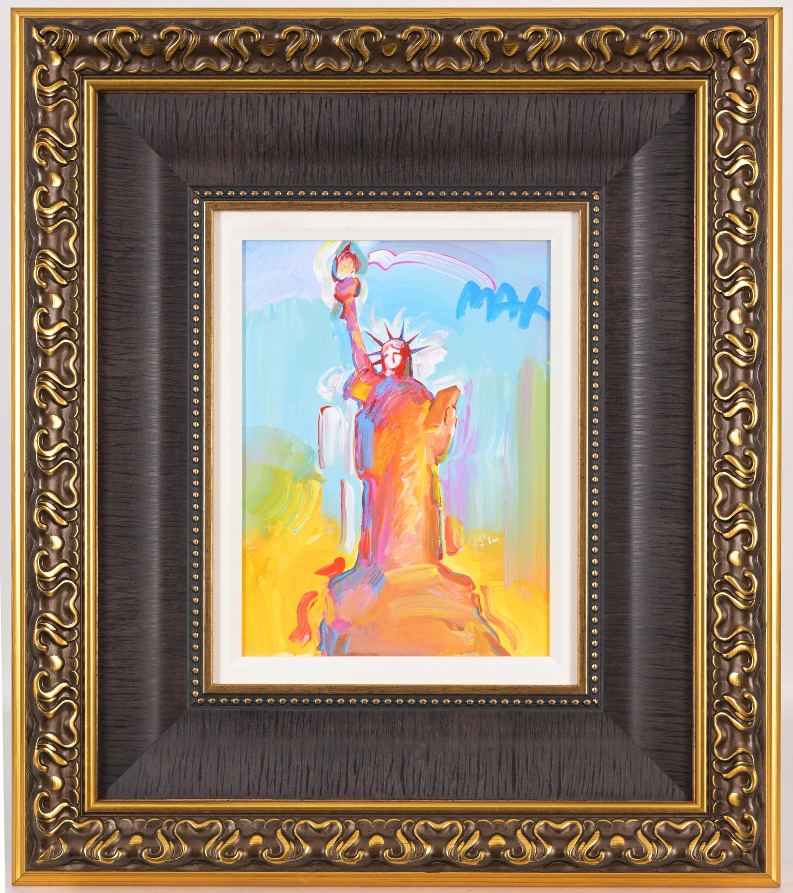 Peter Max - "Statue of Liberty" - Acrylic: Peter Max (German, Born 1937) "Statue of Liberty ver. I" - 2018 Acrylic on Canvas. Signed upper right. Sight Size: 12.5 x 9 in. Overall Framed Size: 24 x 21 in.
